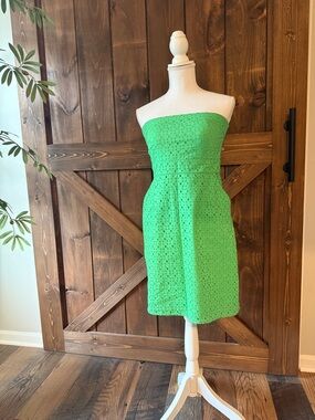 Strapless Eyelet Summer Dress in Bright Green